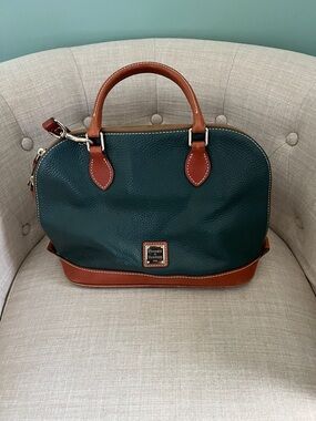 Dooney & Bourke Dark Green Leather Satchel with Brown Trim